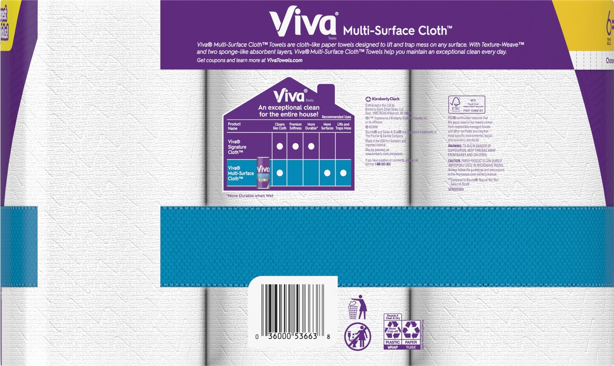 slide 5 of 9, Viva Multi-Surface Cloth Paper Towels, 6 Triple Rolls, 165 Sheets Per Roll, 6 ct