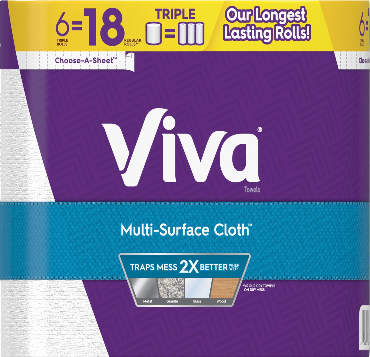 slide 8 of 9, Viva Multi-Surface Cloth Paper Towels, 6 Triple Rolls, 165 Sheets Per Roll, 6 ct