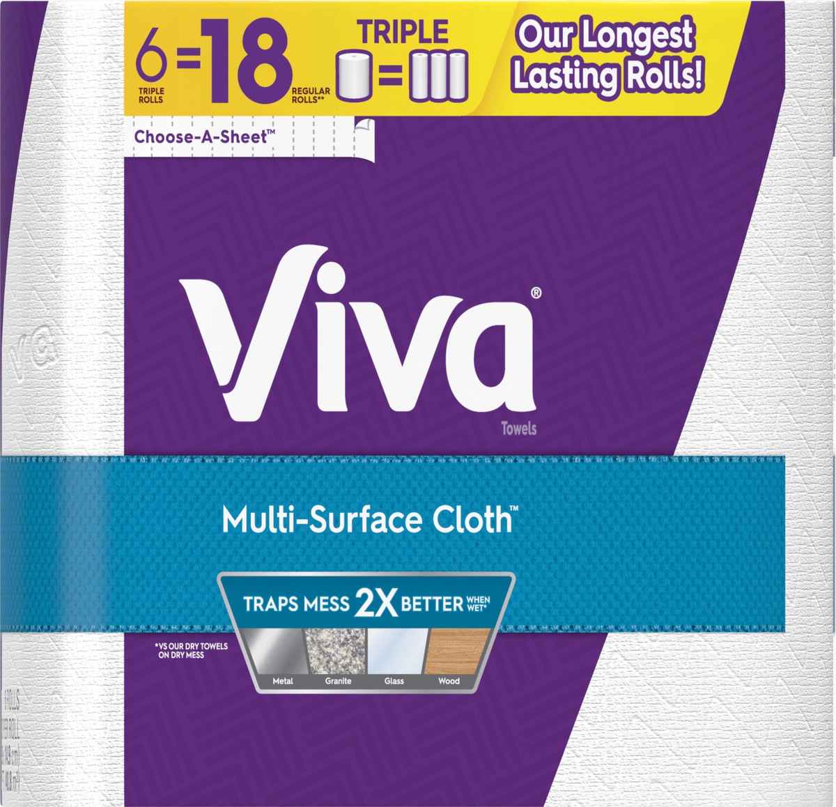 slide 4 of 9, Viva Multi-Surface Cloth Paper Towels, 6 Triple Rolls, 165 Sheets Per Roll, 6 ct