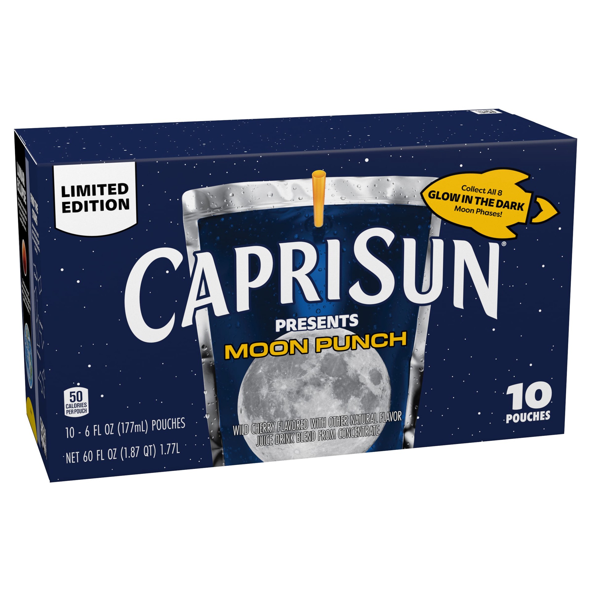 slide 3 of 8, Capri Sun Moon Punch Wild Cherry Flavored Juice Drink Blend from concentrate with other natural flavor 10 ct Box, 6 fl oz Pouches, 60 fl oz