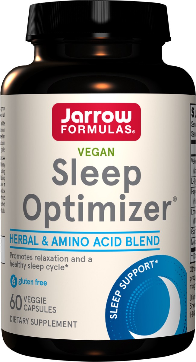 slide 3 of 5, Jarrow Formulas Sleep Optimizer - 60 Veggie Capsules - Promotes Healthy Sleep Cycle & Relaxation - Includes PharmaGABA, Hops Flower, Valerian, Melatonin & L-tryptophan 30 Servings, 60 ct