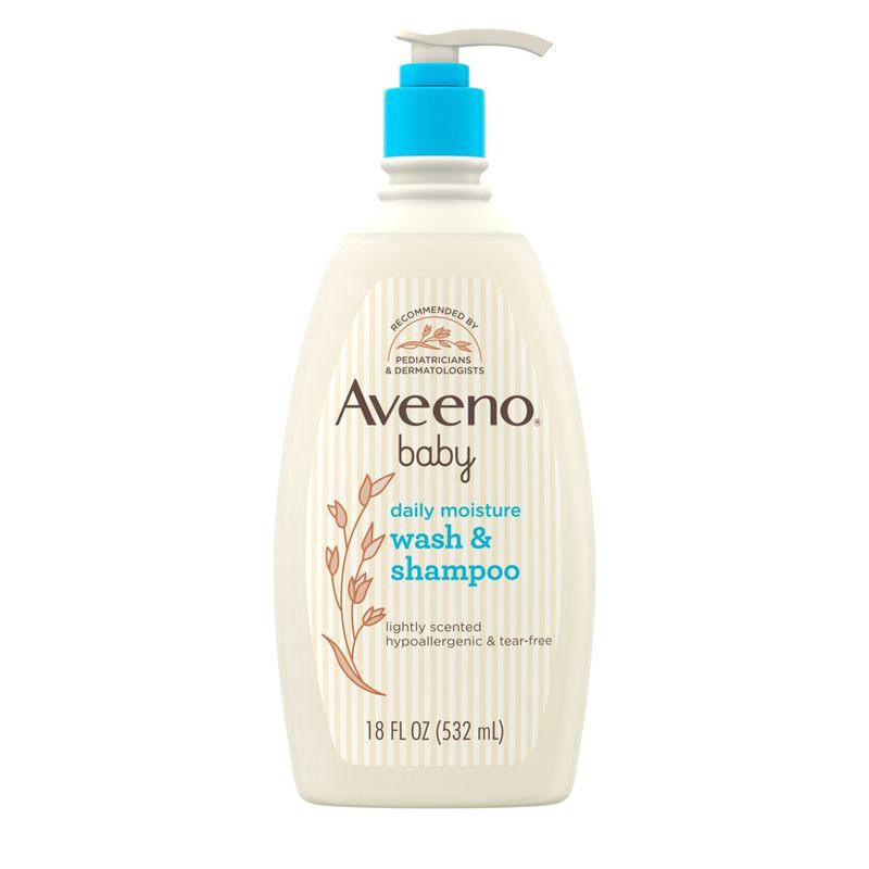 slide 1 of 8, Aveeno Baby Daily Moisture Gentle Body Bath Wash & Shampoo - Lightly Scented - 18 fl oz, 18 fl oz