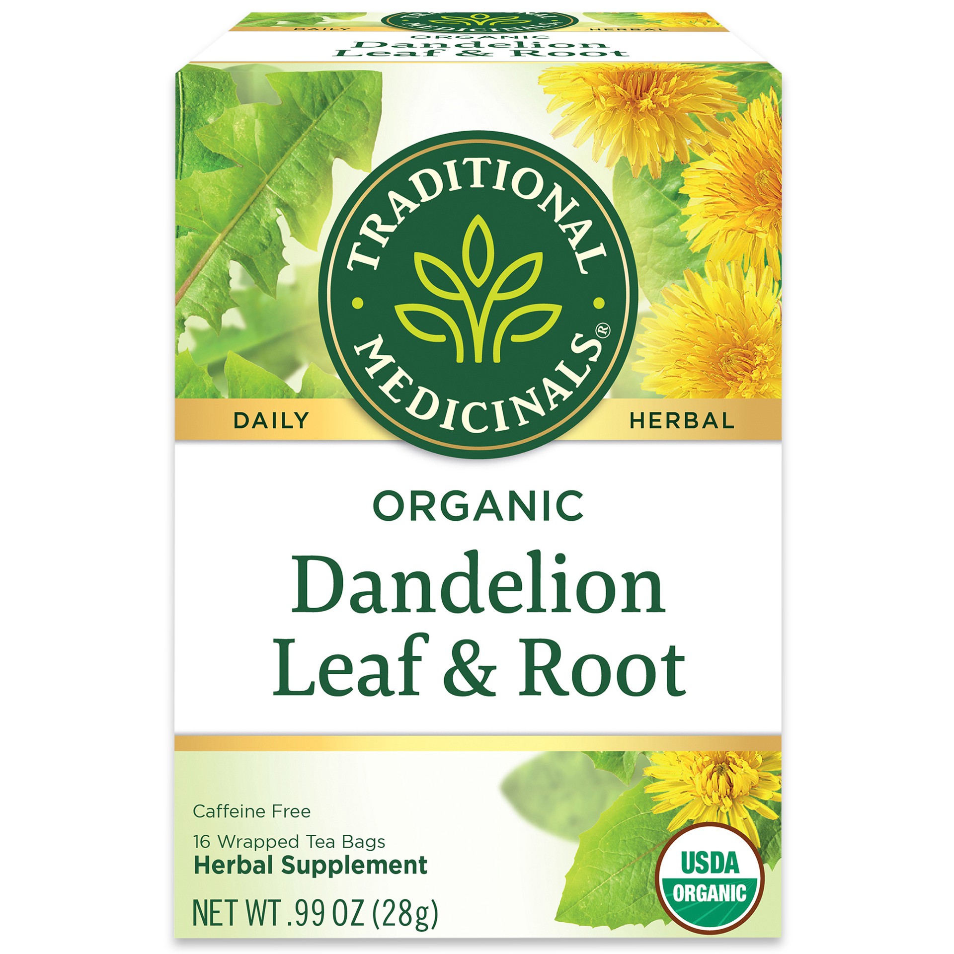 slide 1 of 8, Traditional Medicinals Organic Dandelion Leaf & Root, Caffeine Free Herbal Tea, 16 ct