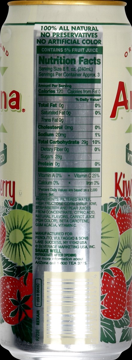 slide 5 of 5, AriZona Beverage, Kiwi Strawberry - 23.5 oz, 23.5 oz