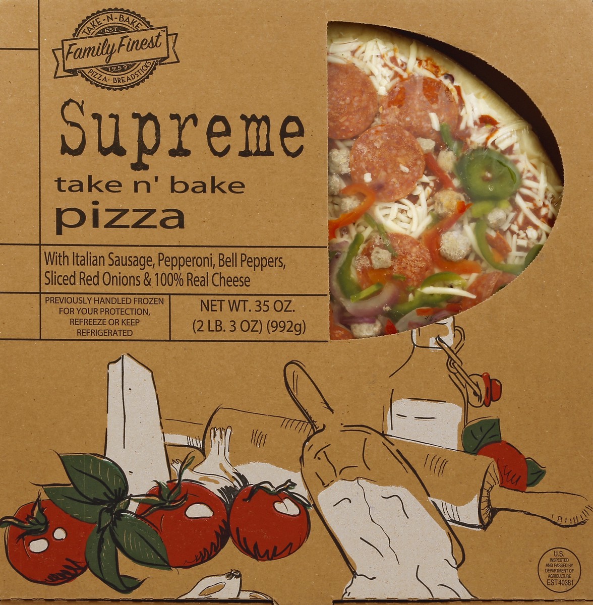 slide 1 of 5, Family Finest Supreme Pizza, 14 in