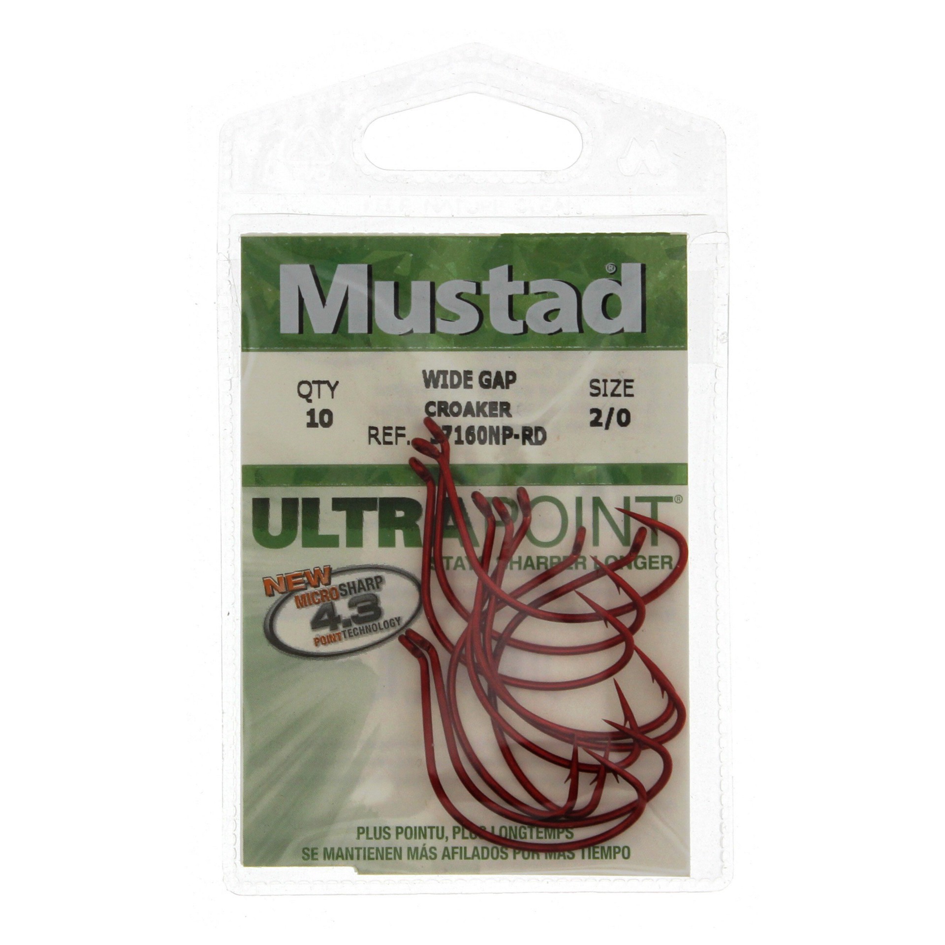 slide 1 of 1, Mustad Wide Gap Croaker 3710NP-RD Hook, Size 2/0, 10 ct