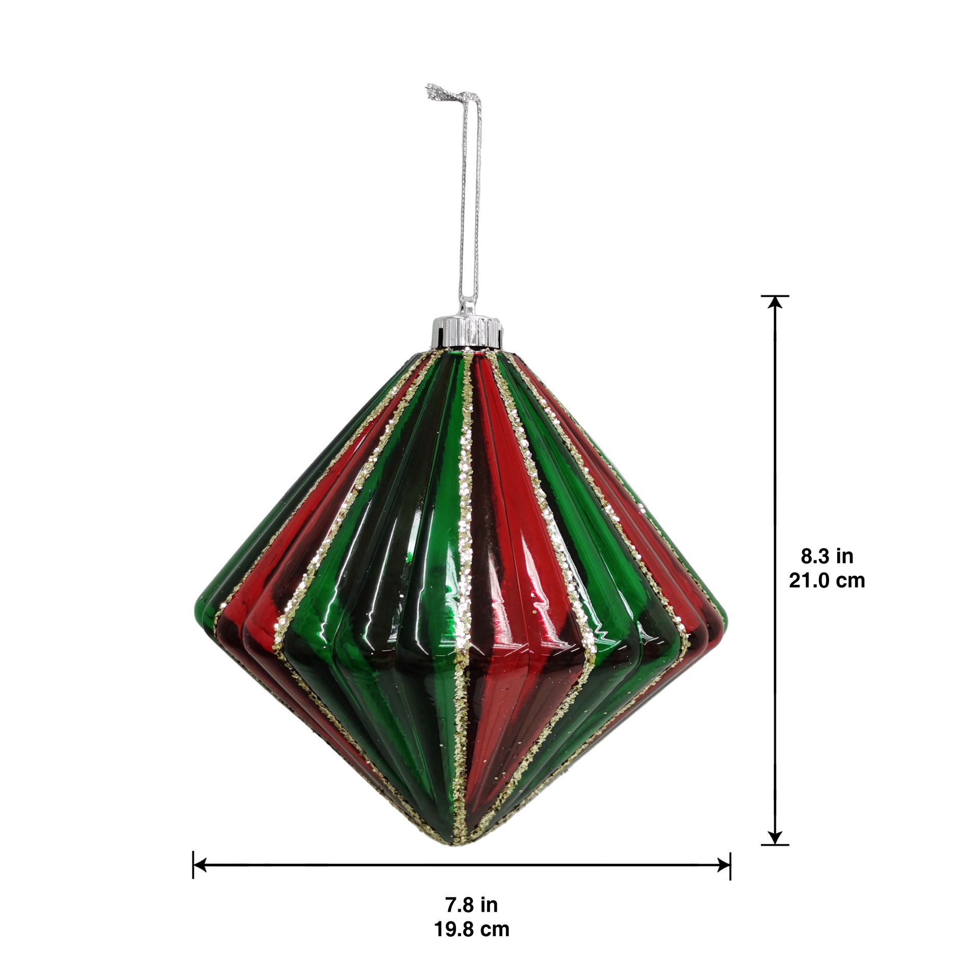slide 2 of 3, 7.75" Jumbo Red, Green & Gold Shatterproof Diamond Ornament By Ashland, 7.75 in