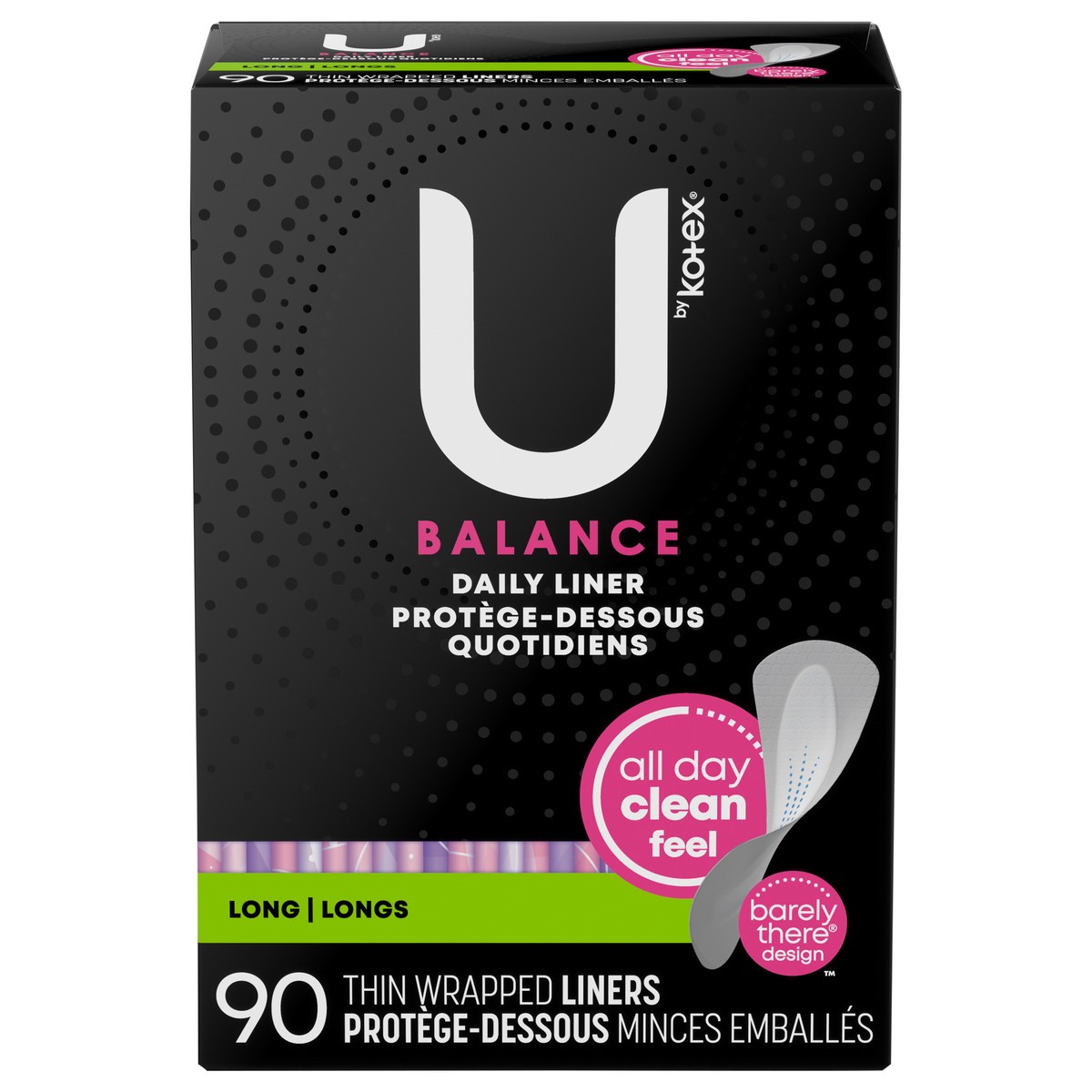 slide 1 of 5, U by Kotex Balance Daily Wrapped Panty Liners, Light Absorbency, Long, 90 Count, 90 ct