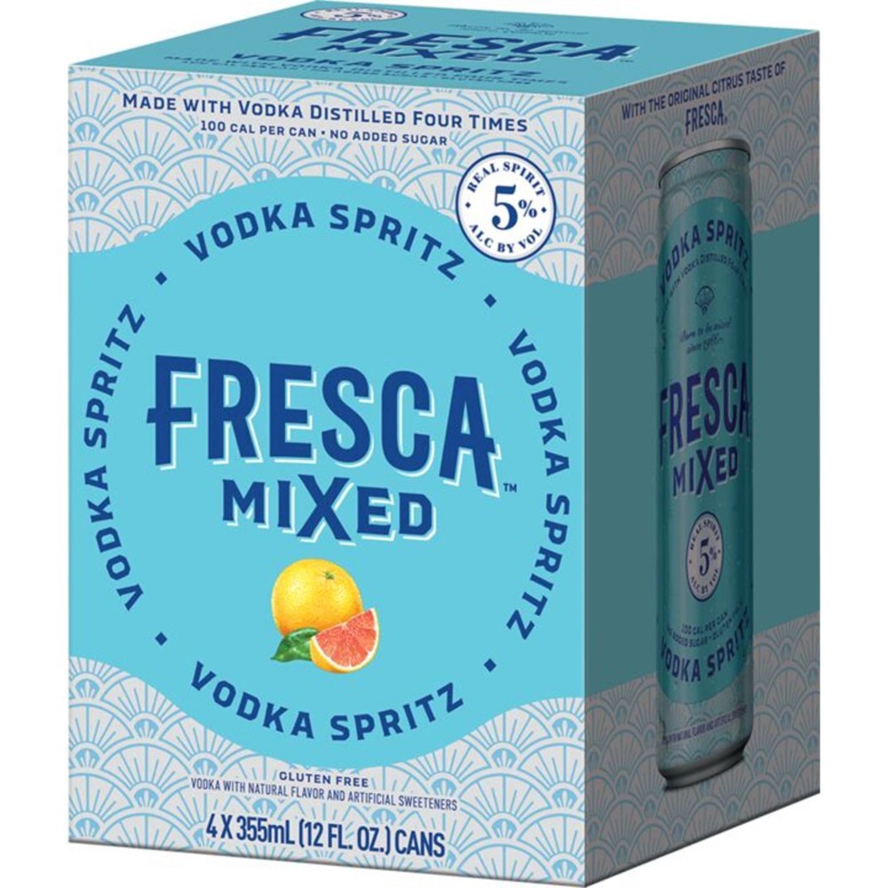 slide 6 of 7, Fresca Mixed Vodka Spritz Ready to Drink Gluten-Free Canned Cocktail, 4 pk 12 fl oz Cans, 5% ABV, 355 ml