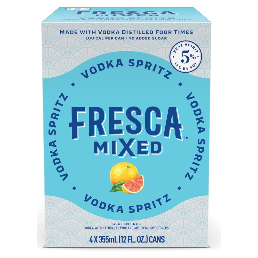 slide 3 of 7, Fresca Mixed Vodka Spritz Ready to Drink Gluten-Free Canned Cocktail, 4 pk 12 fl oz Cans, 5% ABV, 355 ml