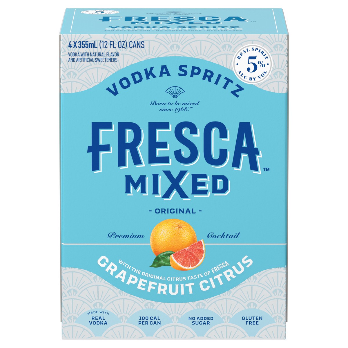 slide 1 of 7, Fresca Mixed Vodka Spritz Ready to Drink Gluten-Free Canned Cocktail, 4 pk 12 fl oz Cans, 5% ABV, 355 ml