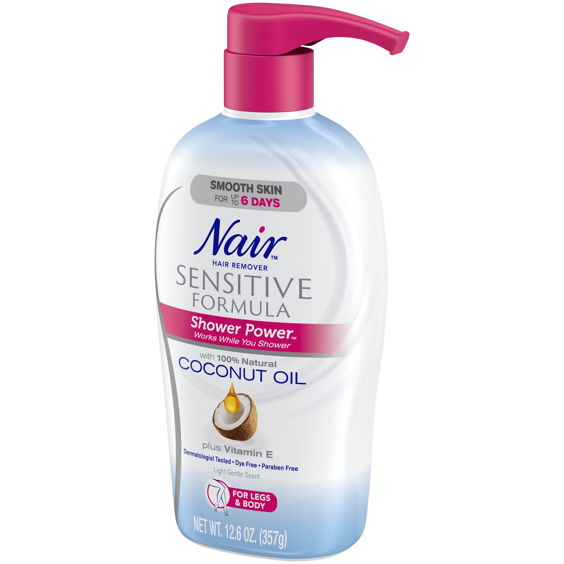 slide 2 of 4, Nair Hair Remover Sensitive Formula Shower Power with Coconut Oil and Vitamin E, 12.6oz, 12.6 oz