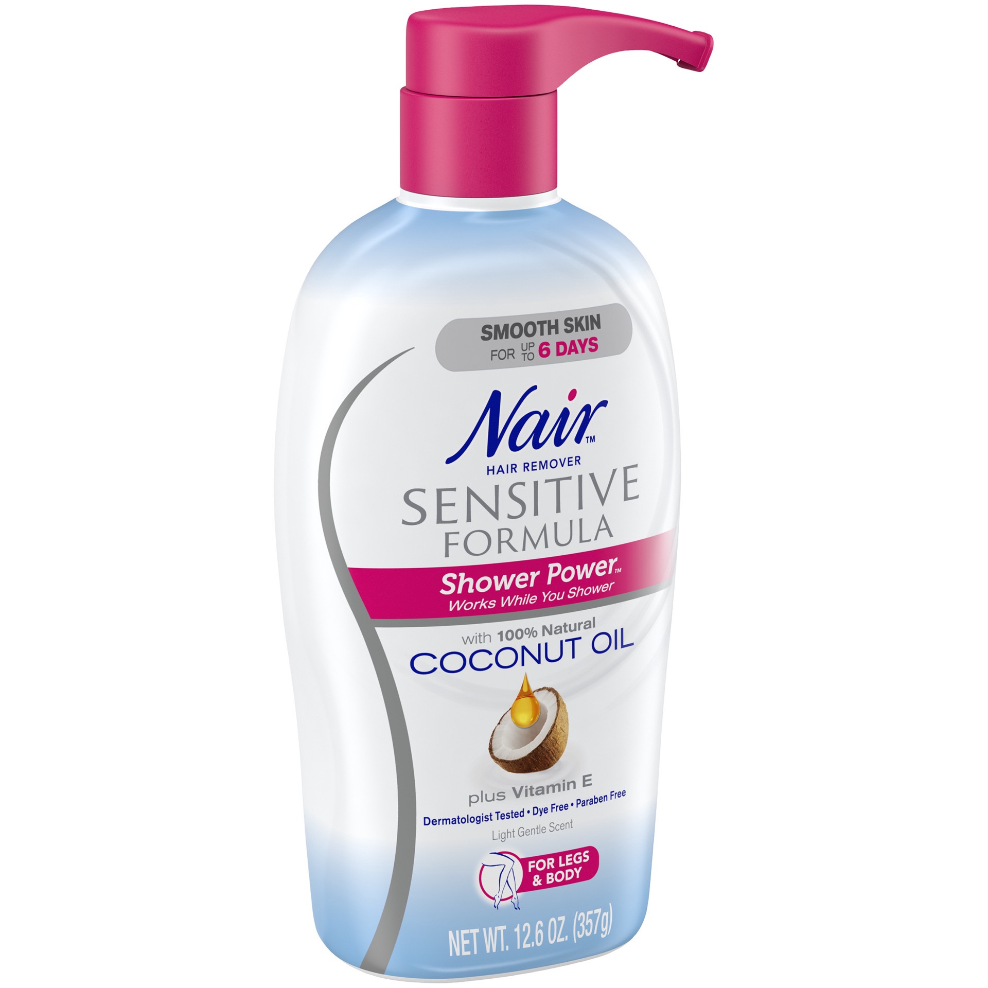 slide 4 of 4, Nair Hair Remover Sensitive Formula Shower Power with Coconut Oil and Vitamin E, 12.6oz, 12.6 oz