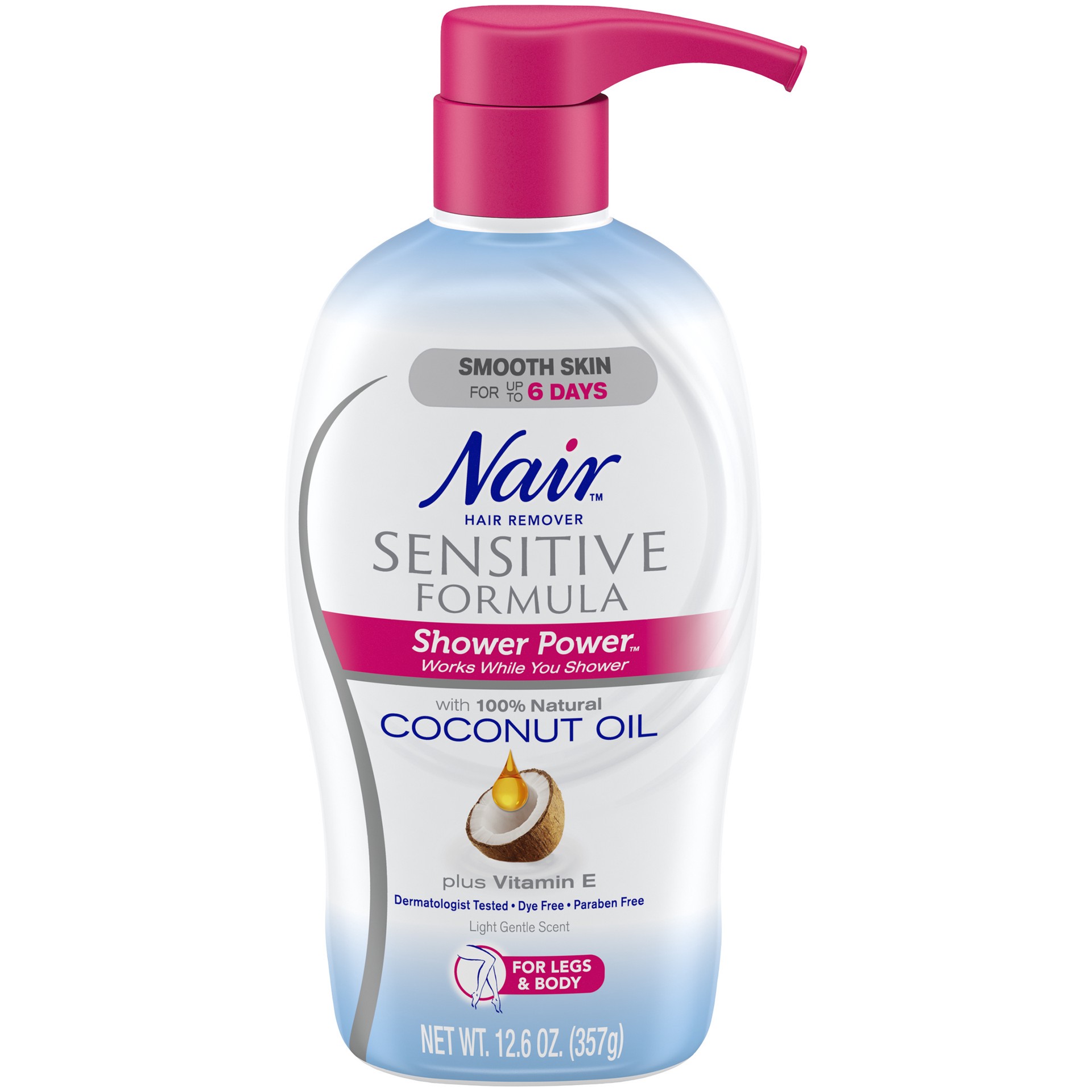 slide 1 of 4, Nair Hair Remover Sensitive Formula Shower Power with Coconut Oil and Vitamin E, 12.6oz, 12.6 oz