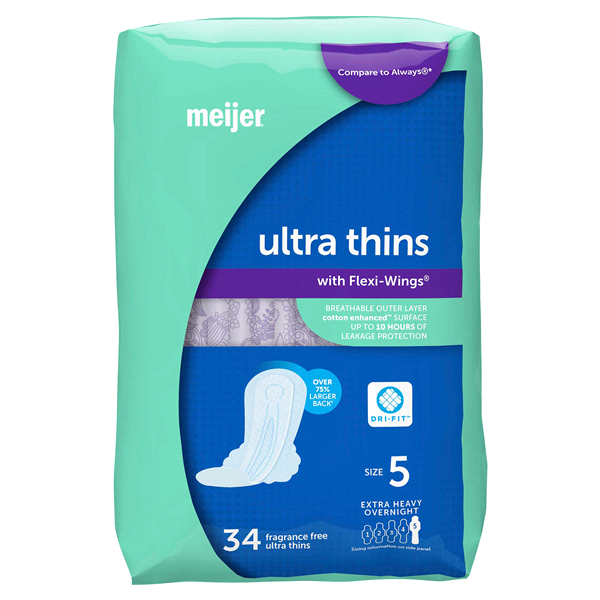 slide 12 of 21, Meijer Overnight Extra Heavy Ultra Thin Maxi Pads with Flexi-Wings, 34 ct