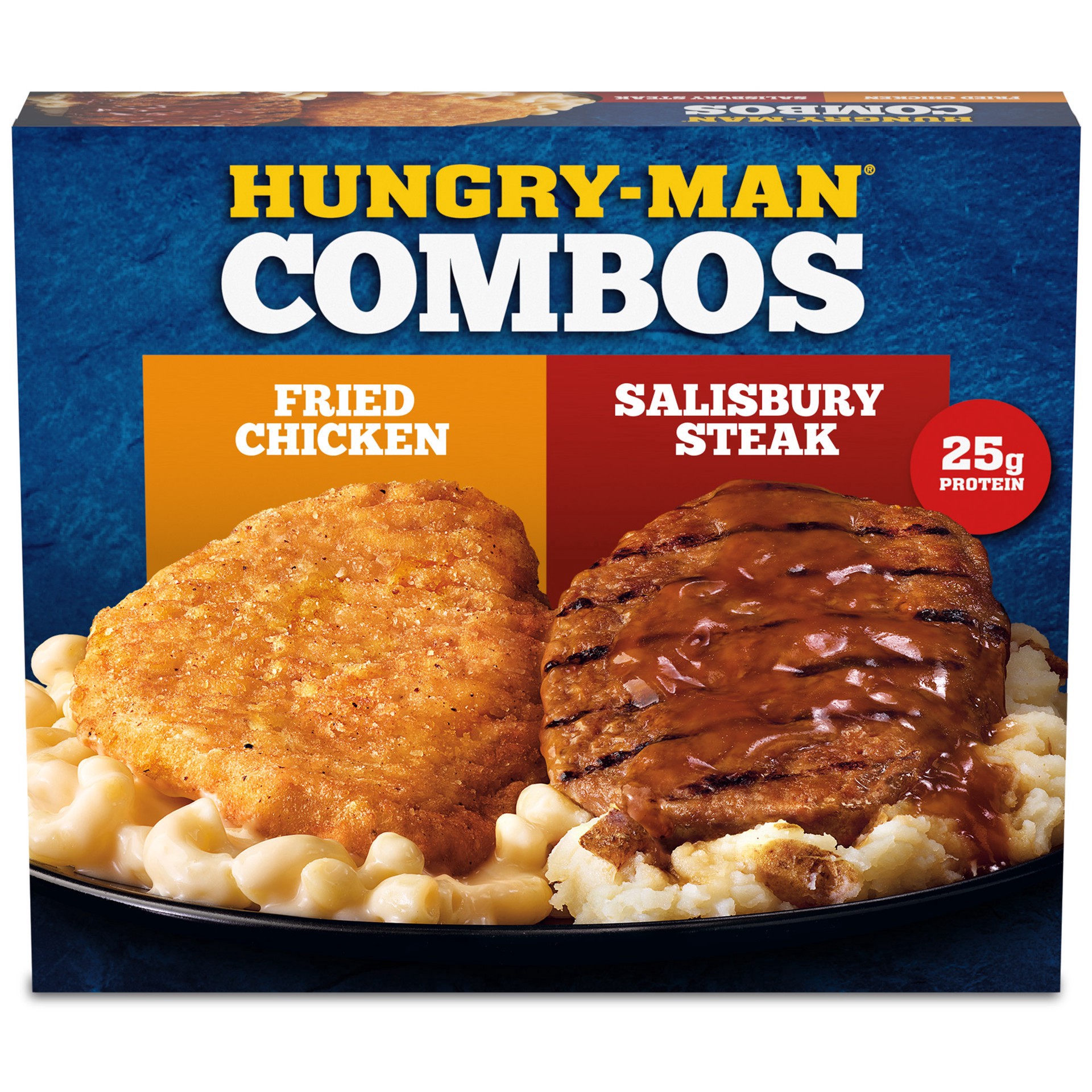 slide 1 of 1, Hungry-Man Combos, Fried Chicken and Salisbury Steak, Frozen Meal, 15 oz., 15 oz