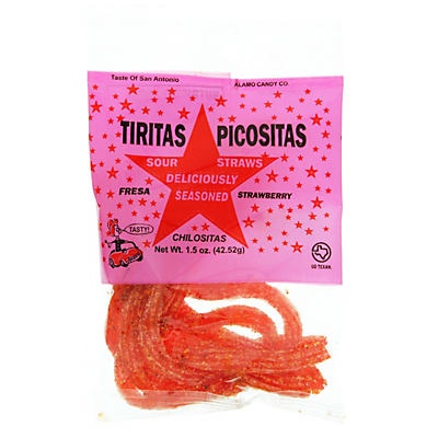 slide 1 of 1, Alamo Candy Co. Tiritas Picositas Sour Straws, 1.5 oz