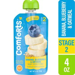 Comforts Stage 2 (6+ Months) Banana, Blueberry & Oatmeal Baby Food Puree 4 oz