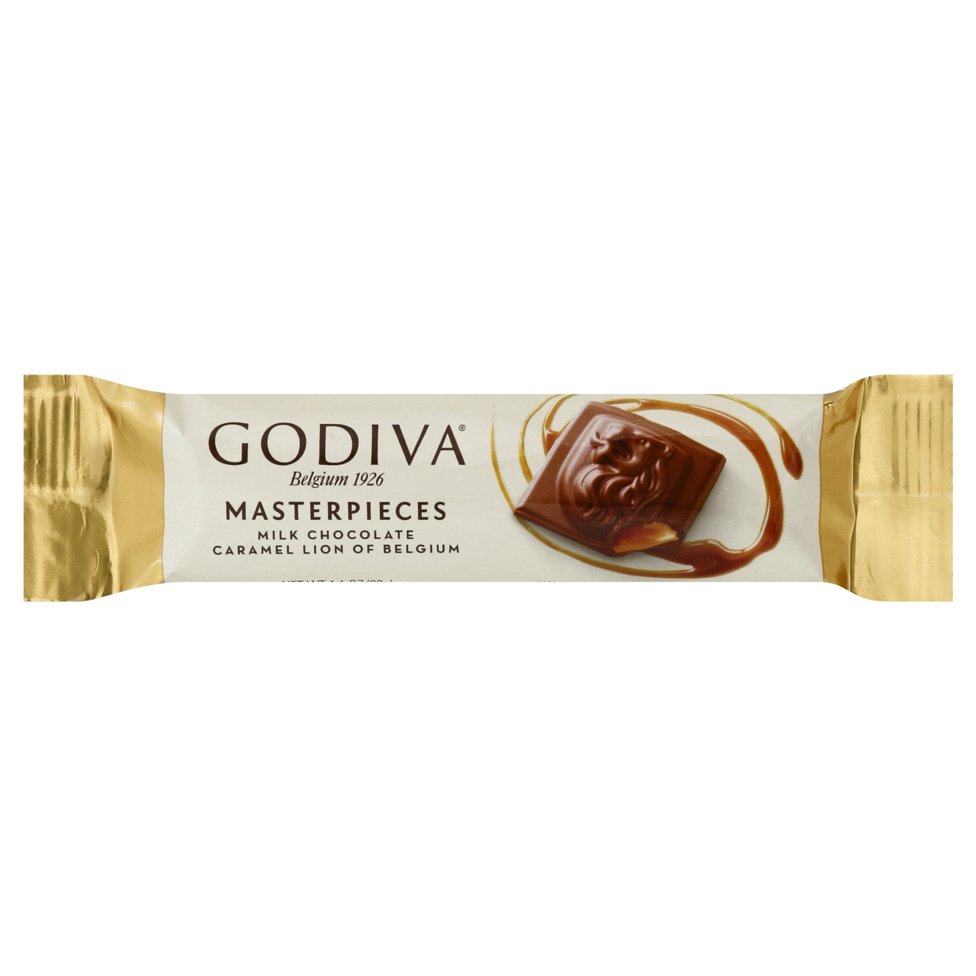 slide 1 of 6, Godiva Masterpieces Milk Chocolate Caramel Lion Of Belgium, 1 oz