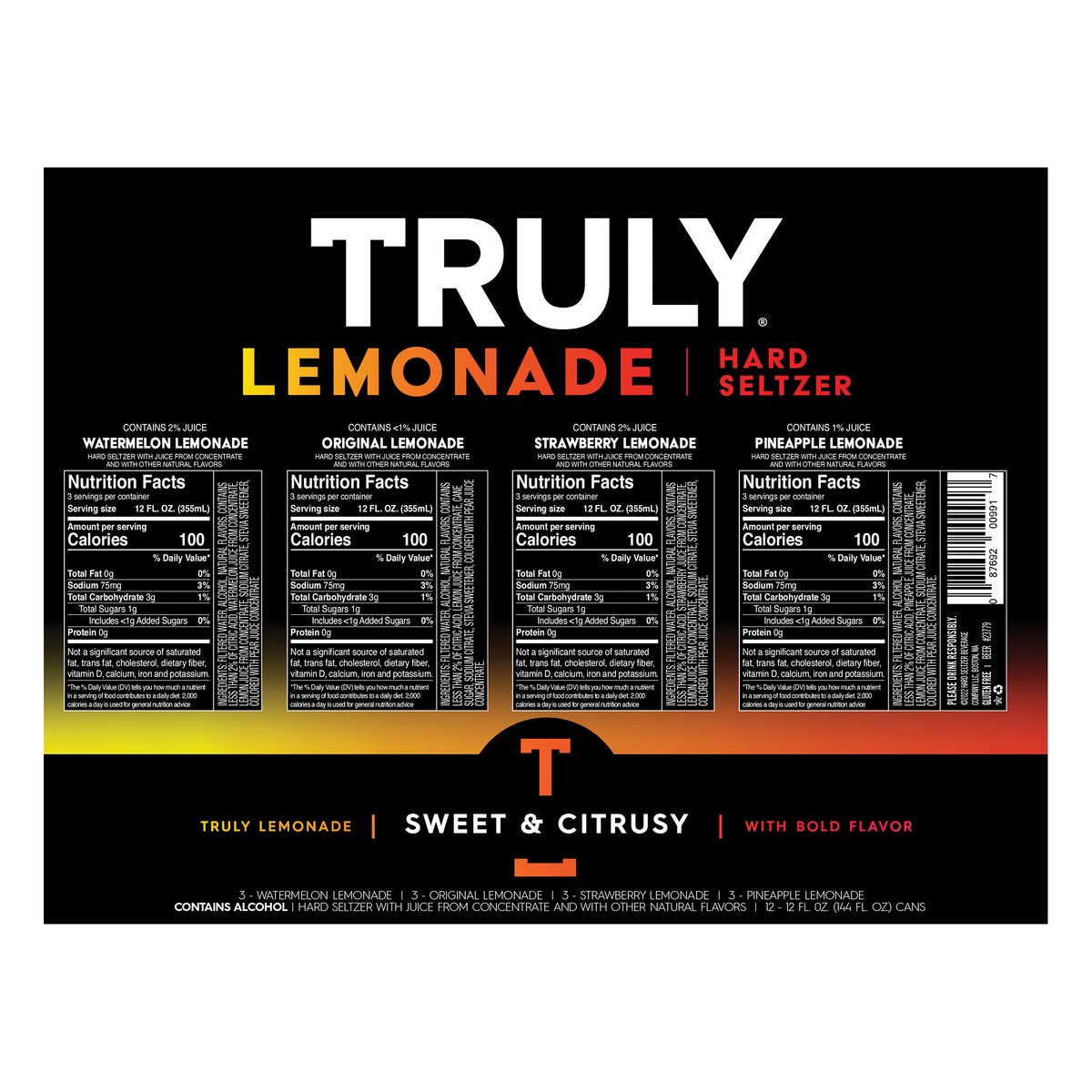 slide 3 of 6, TRULY Hard Seltzer Lemonade Variety Pack (12 fl. oz. Can, 12pk.), 12 ct