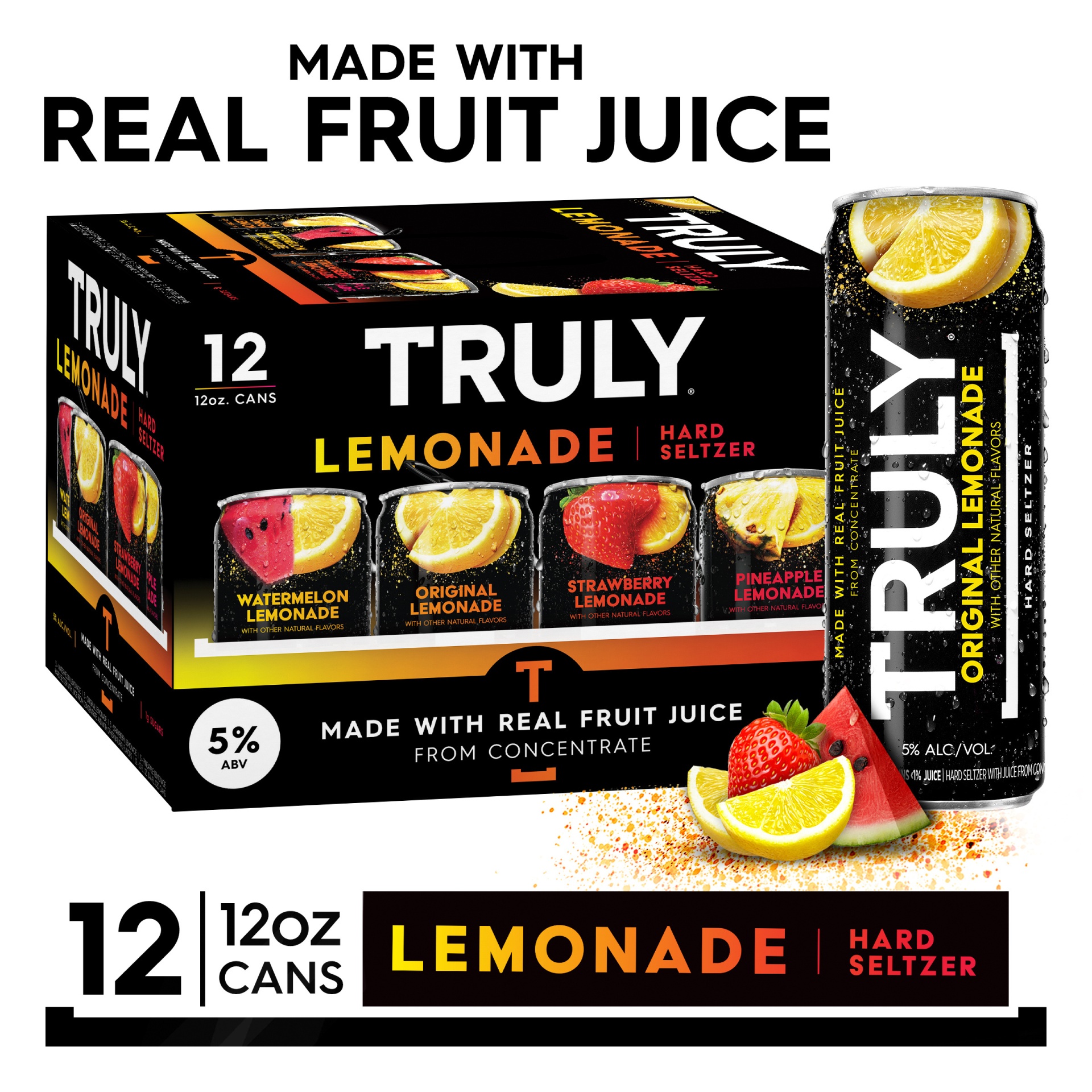 slide 1 of 7, TRULY Hard Seltzer Lemonade Variety Pack Cans, 12 ct; 12 oz