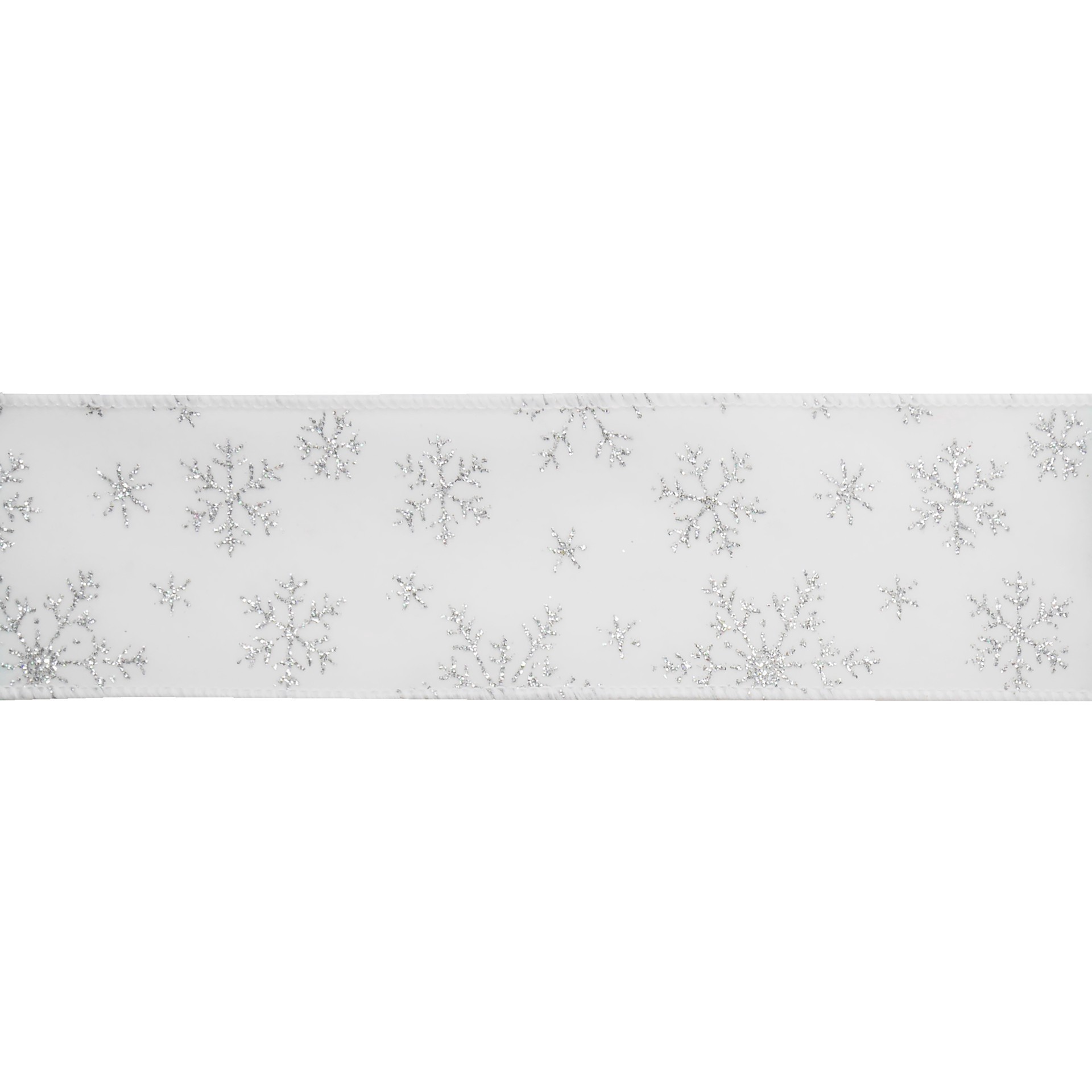 slide 3 of 3, 2.5" X 20ft. Silver Snowflake White Taffeta Wired Ribbon By Celebrate It, 2.5 in x 20 ft