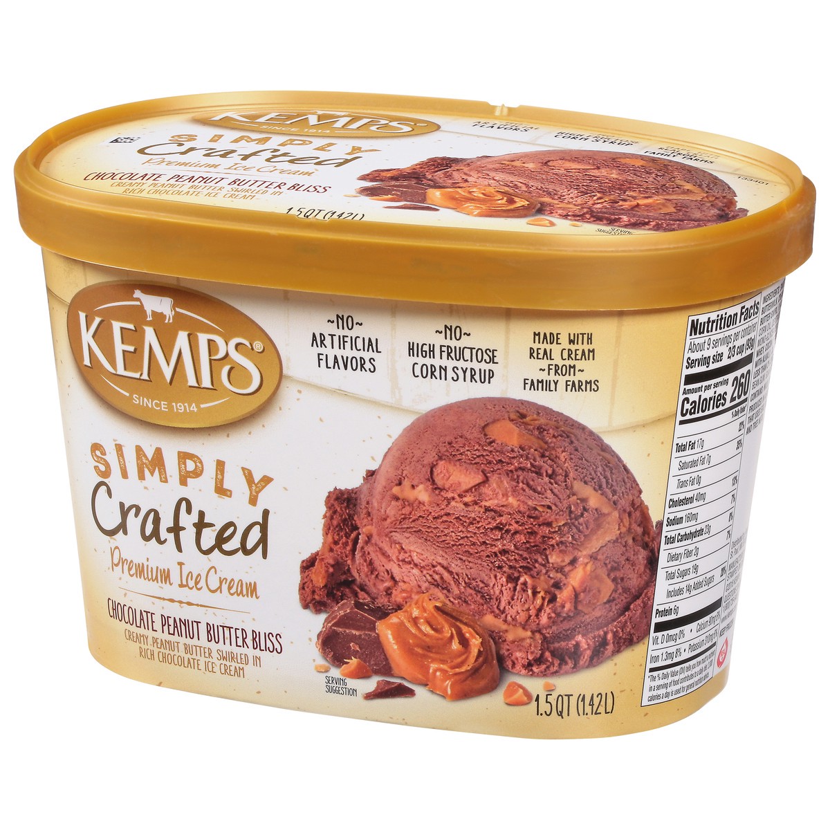 slide 3 of 9, Kemps Simply Crafted Premium Chocolate Peanut Butter Bliss Ice Cream 1.5 qt, 1.5 qt