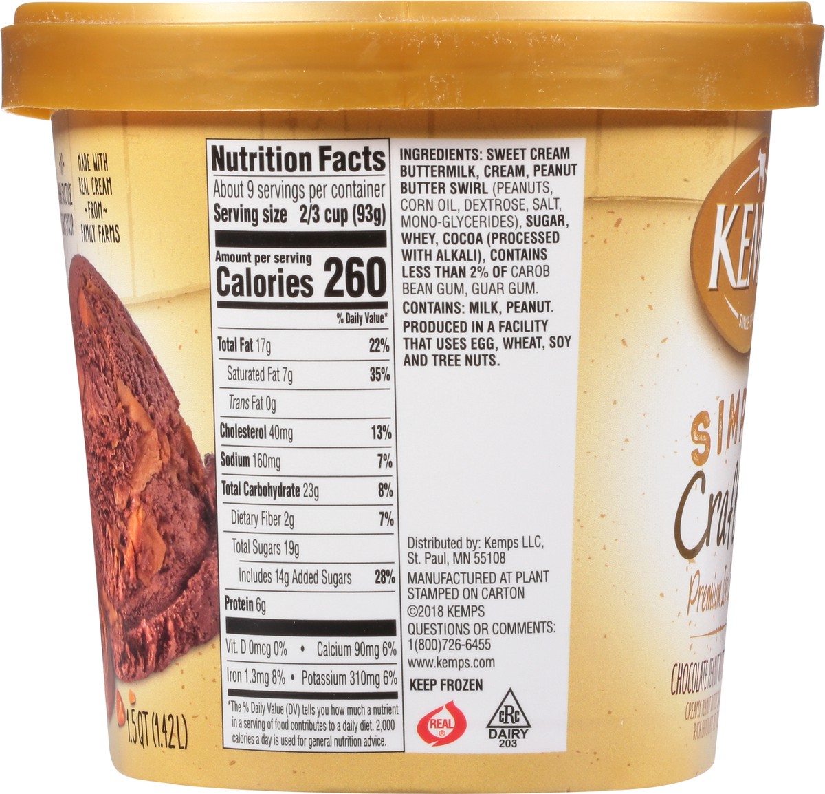 slide 8 of 9, Kemps Simply Crafted Premium Chocolate Peanut Butter Bliss Ice Cream 1.5 qt, 1.5 qt