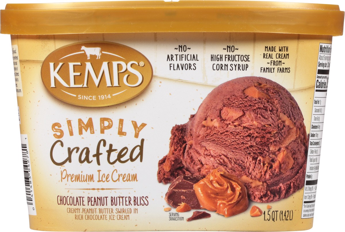 slide 1 of 9, Kemps Simply Crafted Premium Chocolate Peanut Butter Bliss Ice Cream 1.5 qt, 1.5 qt