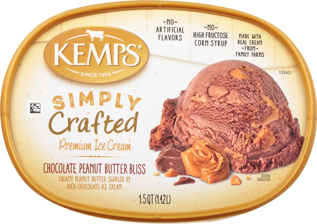 slide 9 of 9, Kemps Simply Crafted Premium Chocolate Peanut Butter Bliss Ice Cream 1.5 qt, 1.5 qt