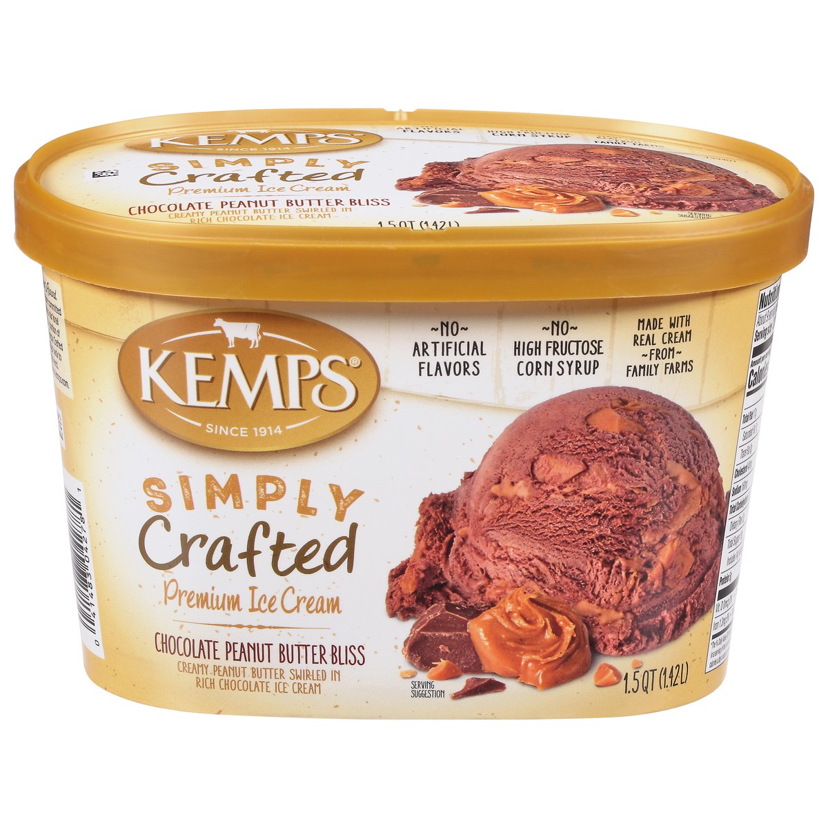 slide 1 of 9, Kemps Simply Crafted Premium Chocolate Peanut Butter Bliss Ice Cream 1.5 qt, 1.5 qt