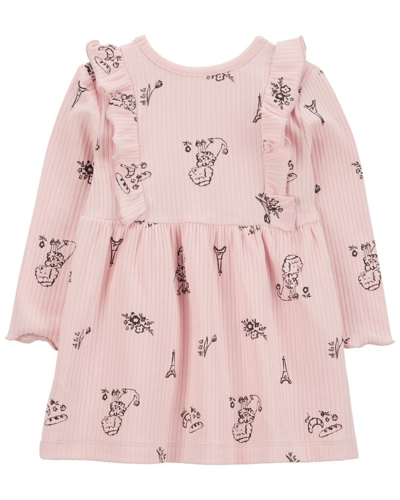 slide 2 of 4, Carter's Baby Paris-Print Long-Sleeve Dress - Pink Pink 24M, 1 ct