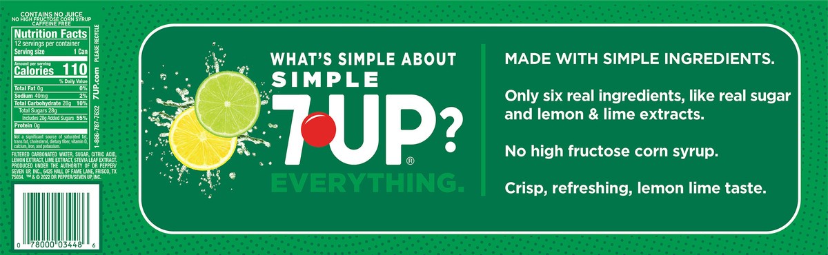 slide 2 of 7, 7UP Simple 7UP Lemon Lime Soda, 12 Fl Oz Cans, 12 Pack, 12 fl oz