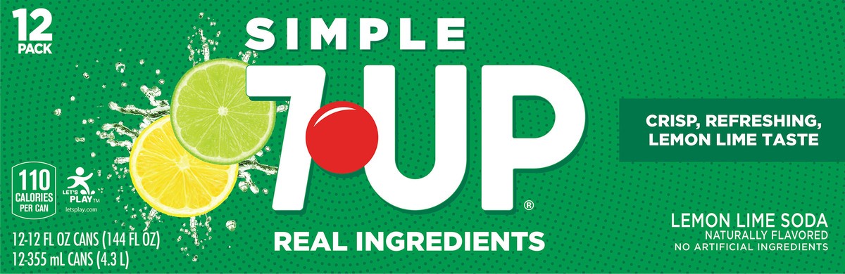 slide 3 of 7, 7UP Simple 7UP Lemon Lime Soda, 12 Fl Oz Cans, 12 Pack, 12 fl oz