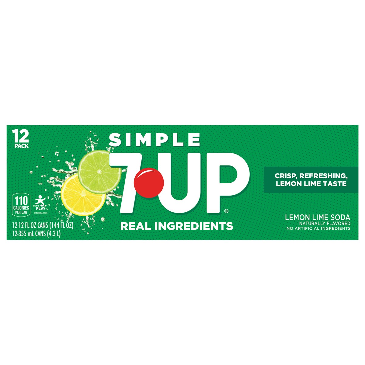 slide 1 of 7, 7UP Simple 7UP Lemon Lime Soda, 12 Fl Oz Cans, 12 Pack, 12 fl oz