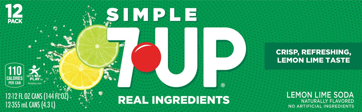 slide 7 of 7, 7UP Simple 7UP Lemon Lime Soda, 12 Fl Oz Cans, 12 Pack, 12 fl oz