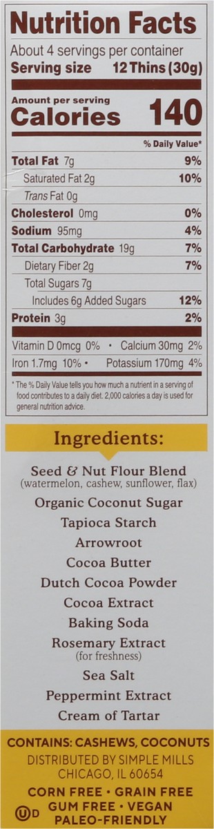 slide 5 of 9, Simple Mills Seed & Nut Flour Mint Chocolate Sweet Thins 4.25 oz, 4.25 oz