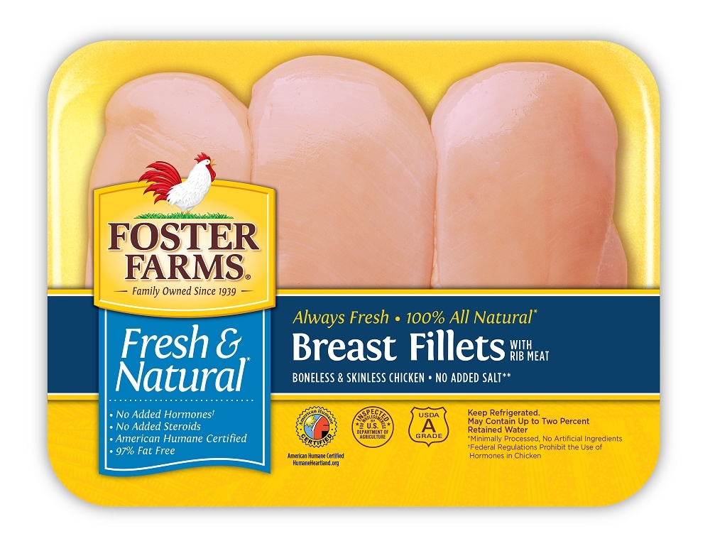 slide 1 of 1, Foster Farms Boneless Skinless Chicken Breast Fillets, per lb