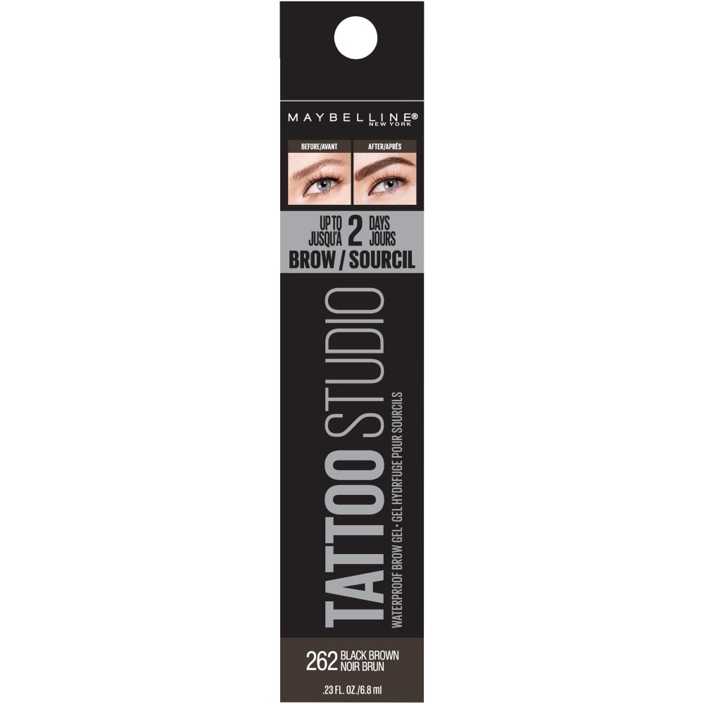 slide 1 of 6, Maybelline Tattoostudio Waterproof Eyebrow Gel, Black Brown, 0.23 oz