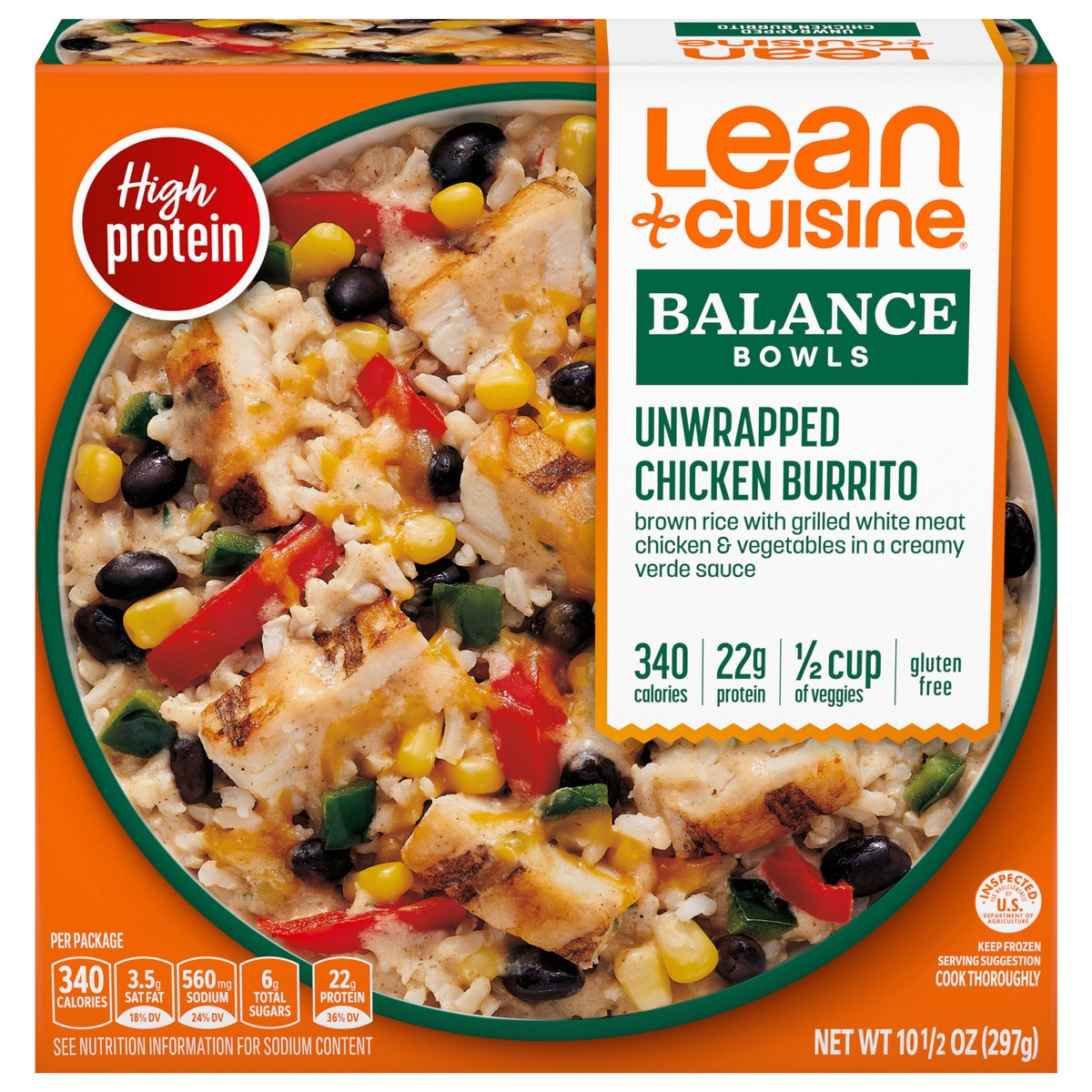 slide 1 of 9, Lean Cuisine Frozen Meal Unwrapped Chicken Burrito, Balance Bowls Microwave Meal, Frozen Chicken Burrito Dinner, Frozen Dinner for One, 10.5 oz