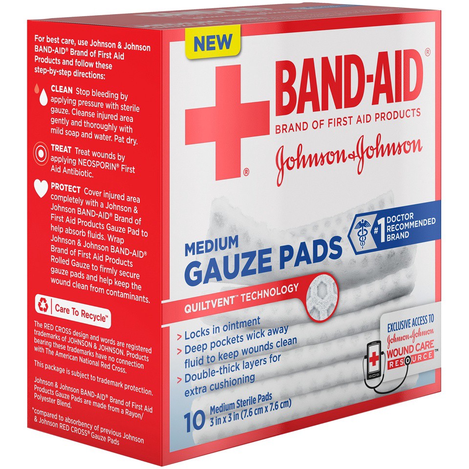 slide 5 of 6, BAND-AID Cushion Care Sterile Gauze Pads for Protection of Minor Cut, Scrapes & Burns, Non-Adhesive & Wound Care Dressing Pads, Medium Size, 3 inches x 3 inches, 10 ct, 10 ct