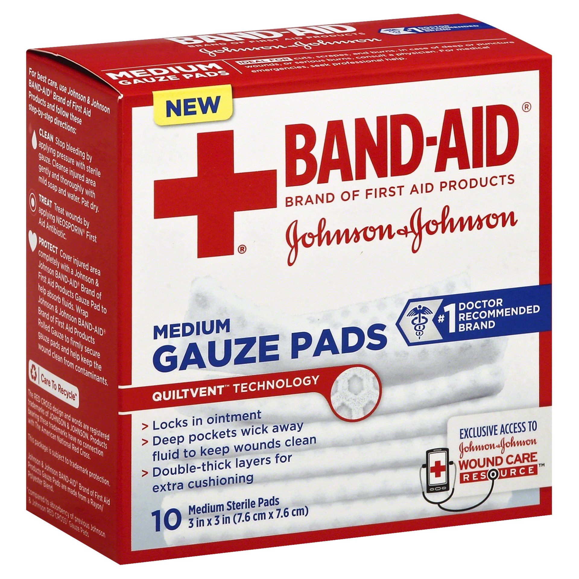 slide 1 of 6, BAND-AID Cushion Care Sterile Gauze Pads for Protection of Minor Cut, Scrapes & Burns, Non-Adhesive & Wound Care Dressing Pads, Medium Size, 3 inches x 3 inches, 10 ct, 10 ct