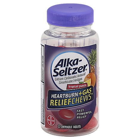 slide 1 of 1, Alka-Seltzer Heartburn & Gas Relief Chewable Tablets Tropical Punch, 32 ct