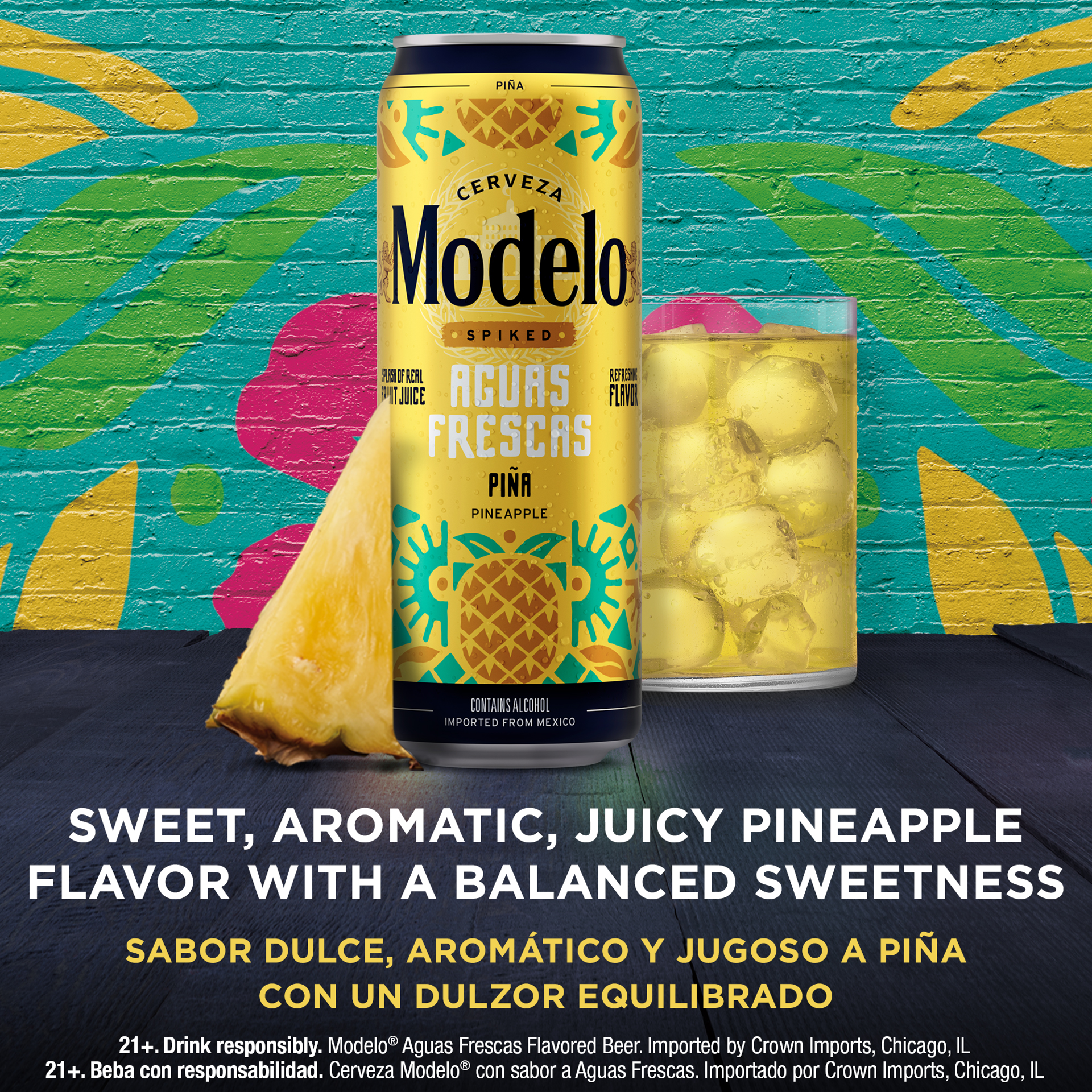 slide 8 of 9, Modelo Spiked Aguas Frescas Pina Flavored Malt Beverage, 24 fl oz Can, 4.5% ABV, 24 fl oz