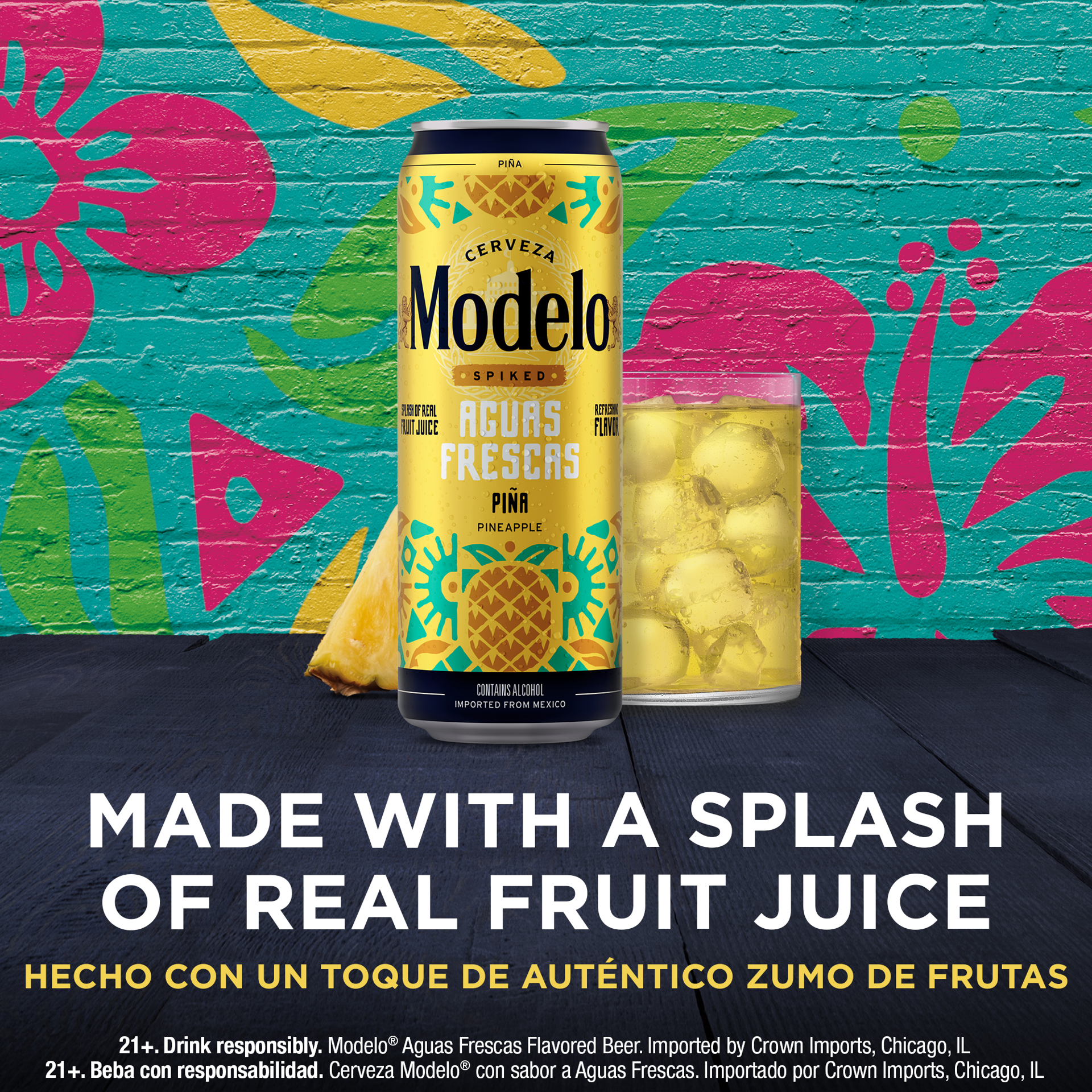 slide 3 of 9, Modelo Spiked Aguas Frescas Pina Flavored Malt Beverage, 24 fl oz Can, 4.5% ABV, 24 fl oz