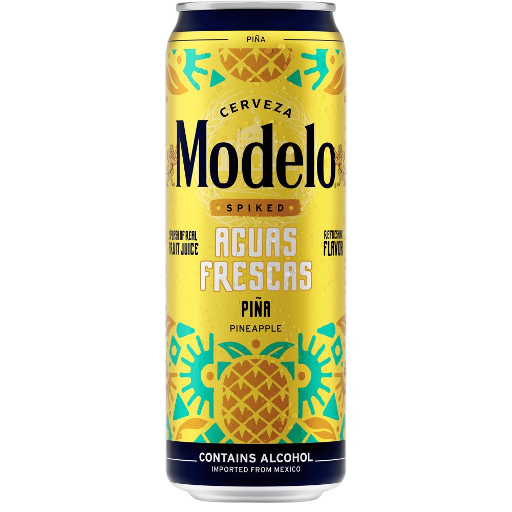 slide 1 of 9, Modelo Spiked Aguas Frescas Pina Flavored Malt Beverage, 24 fl oz Can, 4.5% ABV, 24 fl oz