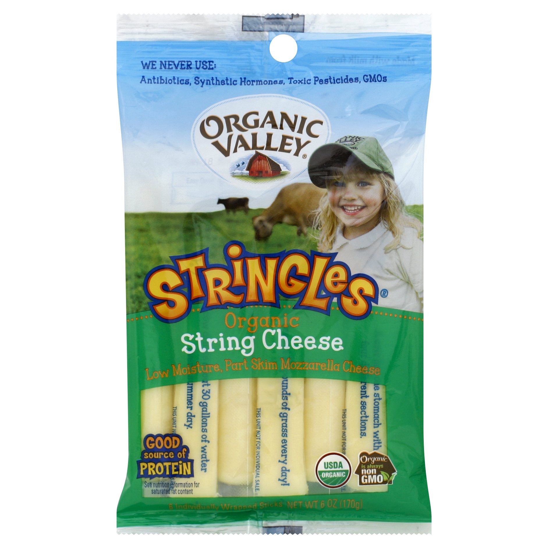 slide 1 of 6, Organic Valley String Cheese 6 ea, 6 ct