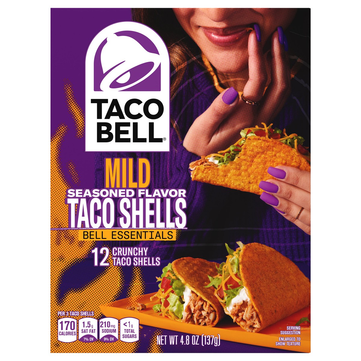 slide 1 of 3, Taco Bell Mild Seasoned Flavor Crunchy Taco Shells, 12 ct, 4.8 oz Box, 12 ct