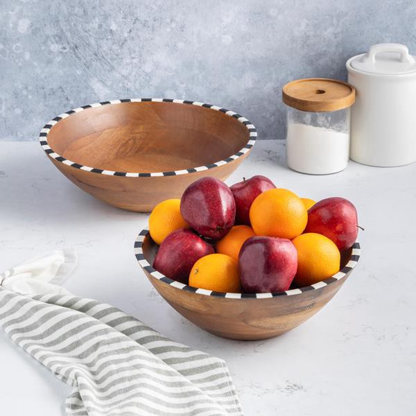 slide 1 of 1, Mud Pie Checkered Wood Bowls, Set Of 2, 1 ct