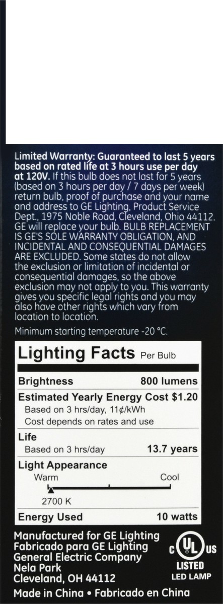 slide 8 of 9, GE Light Bulb, Led, 10 Watt, A19, Medium Base, Soft White, Frost Finish, 1Pk, 1 ct